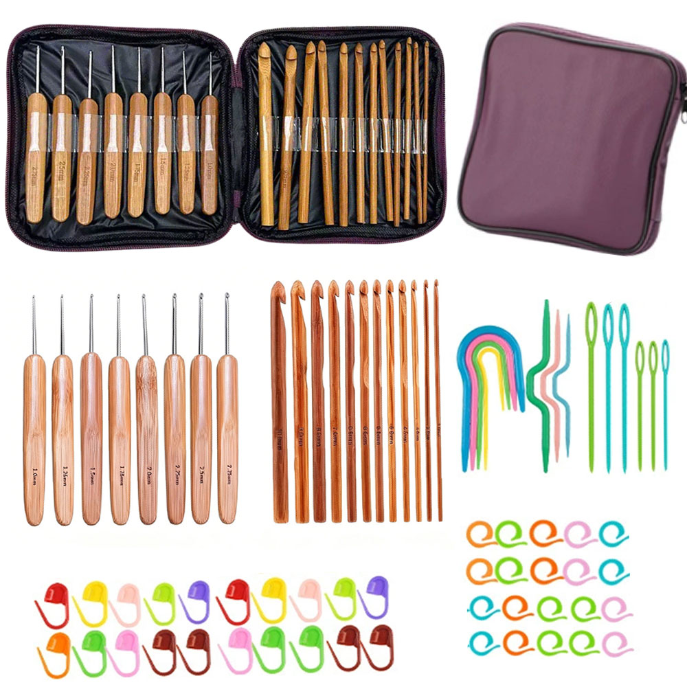 Sewing Necessities - Zestaw 74 bambusowych szydełek do robótek