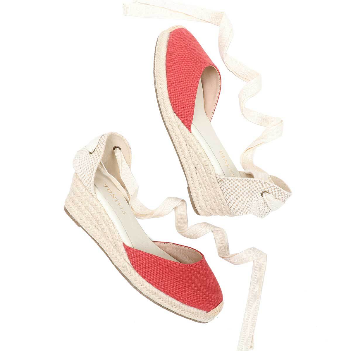 Sewing Cotton - Damskie espadryle na koturnie, sznurowane sandały,
