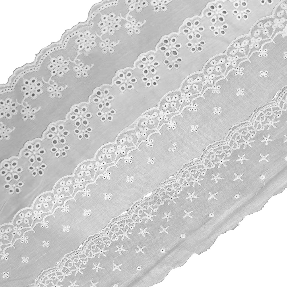 Sewing Eyelet Fabric - Haftowana biała koronkowa tkanina bawełniana oczko