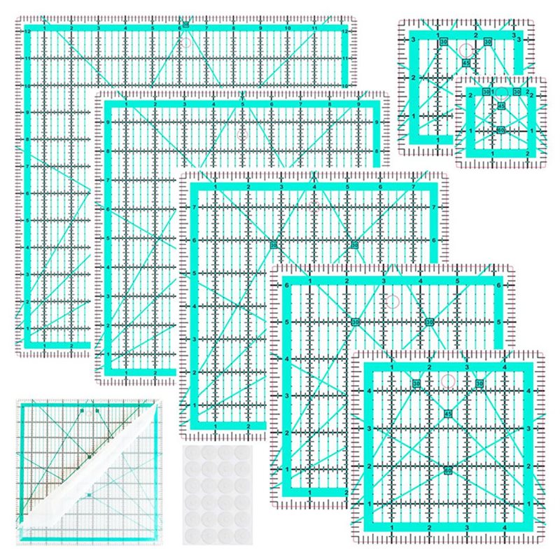 Quilting Ruler Square - A25F-Blue 7-częściowy zestaw linijek do kołnierzy,