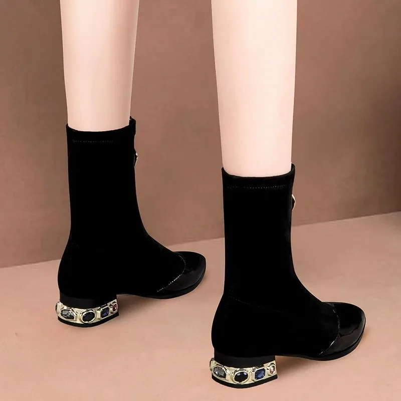 Damskie błyszczące botki z cek – Sewing Front Zipper recenzja i cena
